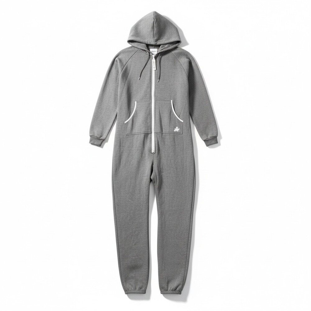 Joggies Mens Gray Hooded Full-Body Jumpsuit Pockets & Zip Front Closure Large - Picture 2 of 9